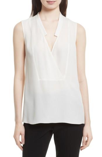 Women's Theory Classic Crossover Sleeveless Silk Top - Ivory