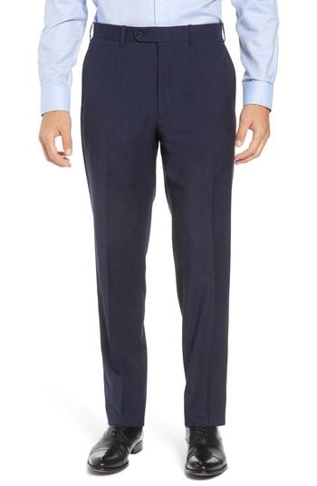 Men's John W. Nordstrom Torino Traditional Fit Flat Front Plaid Wool Trousers - Blue