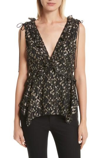 Women's Derek Lam 10 Crosby Ruffled Metallic Dot Top