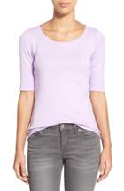 Women's Caslon Ballet Neck Cotton & Modal Knit Elbow Sleeve Tee - Purple