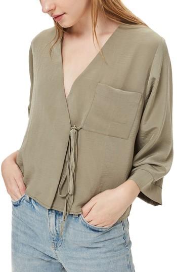 Women's Topshop Tara Wrap Blouse Us (fits Like 0-2) - Green