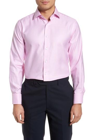 Men's Lorenzo Uomo Trim Fit Textured Gingham Dress Shirt .5 - 32 - Pink