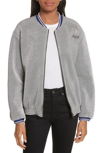 Women's Etre Cecile Frenchie Glitter Varsity Bomber Jacket - Metallic