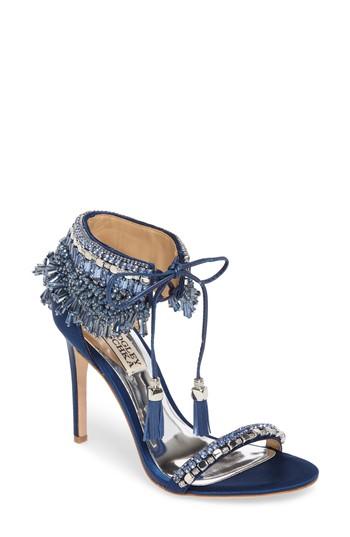 Women's Badgley Mischka Katrina Embellished Tie Sandal .5 M - Blue