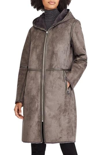 Women's Lauren Ralph Lauren Faux Shearling Duffle Coat - Grey