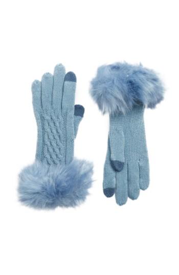 Women's Cc Faux Fur Trim Knit Tech Gloves, Size - Blue