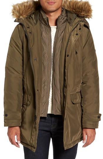 Men's Michael Kors Faux Fur Trim Parka - Green