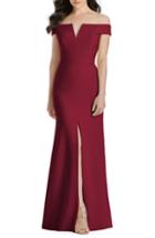 Women's Dessy Collection Notched Off The Shoulder Crepe Gown - Burgundy