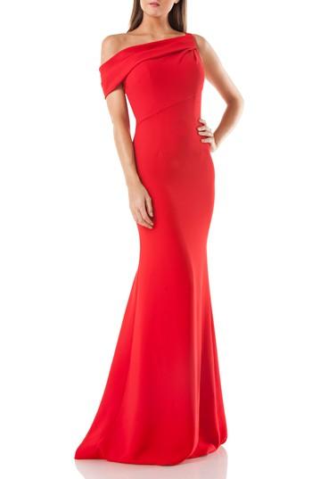 Women's Carmen Marc Valvo Infusion One-shoulder Trumpet Gown - Red