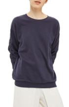 Women's Topshop Ruched Sleeve Sweatshirt Us (fits Like 0) - Blue