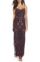 Women's Adrianna Papell Floral Beaded Column Gown - Purple