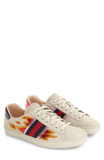 Men's Gucci 'new Ace Flames' Sneaker With Genuine Snakeskin Detail Us / 6uk - White