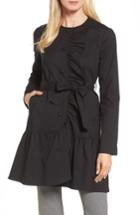 Women's Halogen Ruffle Detail Trench Coat - Black