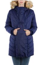 Women's Modern Eternity Faux Fur Convertible Puffer Maternity Jacket - Blue
