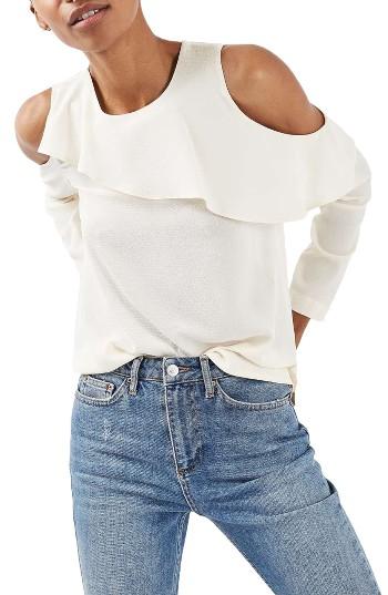 Women's Topshop Izzy Cold Shoulder Top Us (fits Like 0) - Ivory