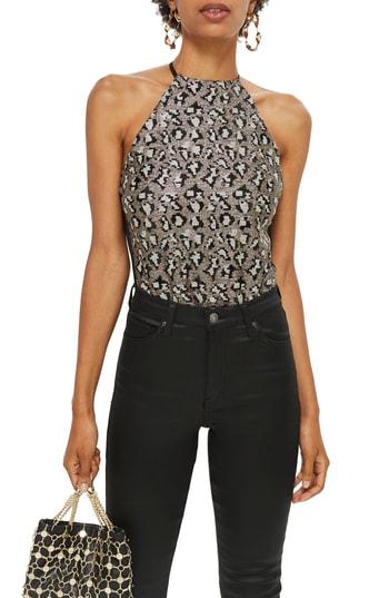 Women's Topshop Animal Sequin Bodysuit