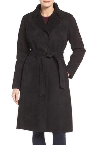 Women's Eliza J Faux Shearling Wrap Trench Coat - Black
