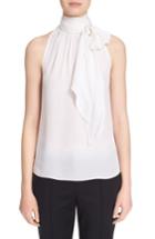 Women's St. John Collection Tie Neck Silk Georgette Shell - White
