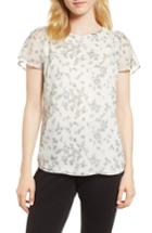Women's Cece Floral Flutter Sleeve Textured Chiffon Blouse - White