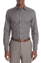 Men's Canali Regular Fit Check Dress Shirt, Size - Brown