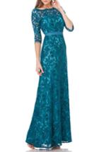 Women's Js Collections Bateau Neck Lace Gown - Blue