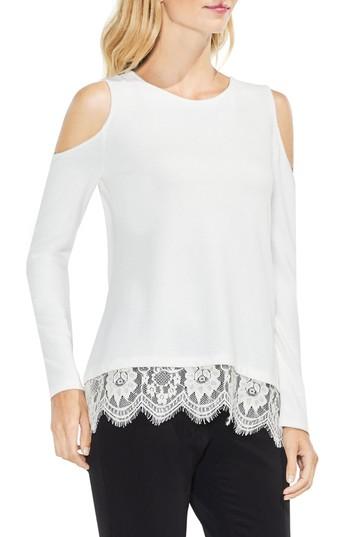 Women's Vince Camuto Lace Detail Cold Shoulder Top - White
