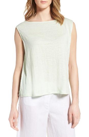 Women's Eileen Fisher Boxy Organic Linen Shell, Size - Green