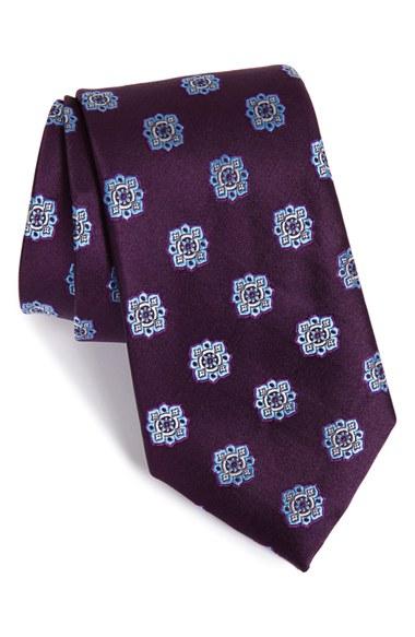 Men's Nordstrom Men's Shop Floral Medallion Silk Tie, Size - Purple