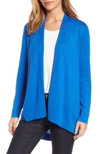 Petite Women's Eileen Fisher Tie Waist Tencel Blend Cardigan, Size P - Blue