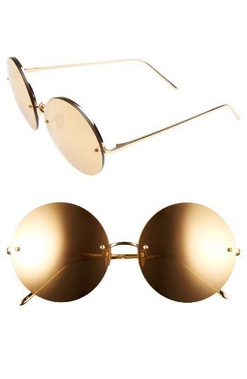 Women's Linda Farrow 58mm 22 Karat Gold Trim Rimless Round Sunglasses - Yellow Gold