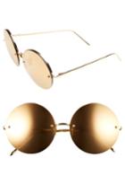 Women's Linda Farrow 58mm 22 Karat Gold Trim Rimless Round Sunglasses - Yellow Gold