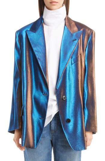 Women's Dries Van Noten Two-tone Lame Blazer - Blue
