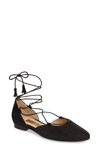 Women's Gabor Studded Lace-up Flat M - Black
