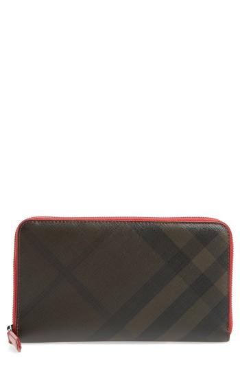 Men's Burberry Check Zip Wallet - Brown
