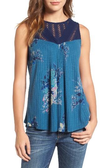 Women's Lucky Brand Print Lace Yoke Knit Top