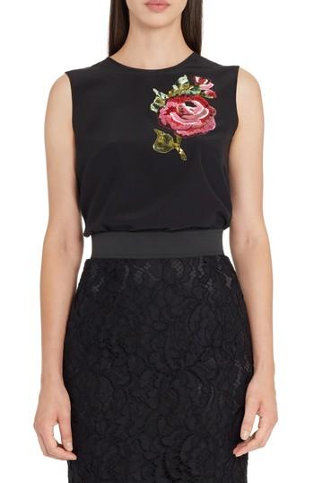 Women's Dolce & Gabbana Rose Embellished Silk Blouse Us / 40 It - Black