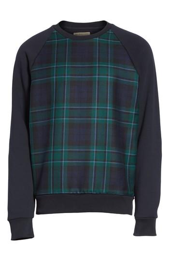 Men's Burberry Beachen Tartan Panel Jersey Sweatshirt, Size - Blue