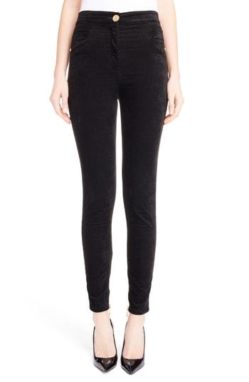 Women's Balmain Skinny Velour Pants Us / 36 Fr - Black