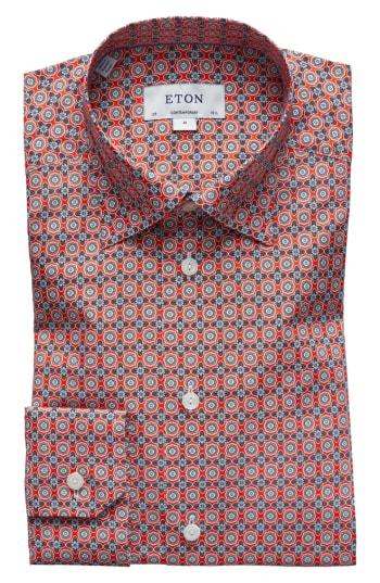 Men's Eton Contemporary Fit Geometric Dress Shirt - Orange