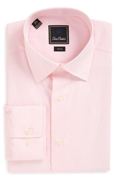 Men's David Donahue Trim Fit Houndstooth Dress Shirt .5 34/35 - Pink