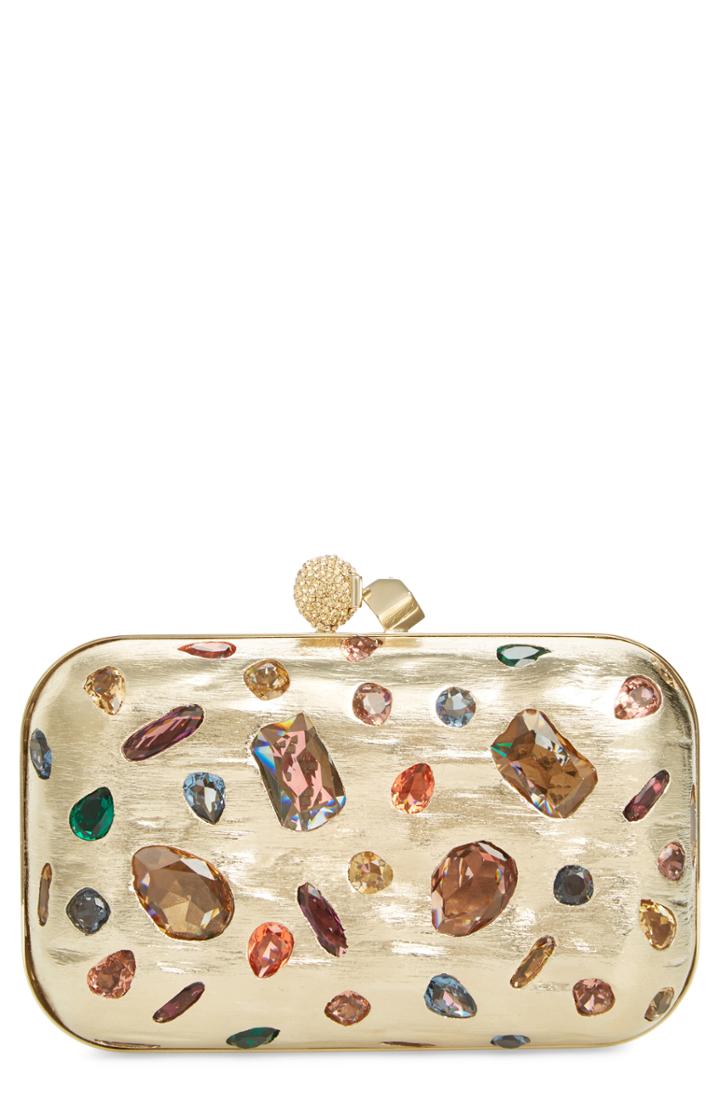Jimmy Choo Cloud Minaudiere Crystal Embellished Metallic Box Clutch -