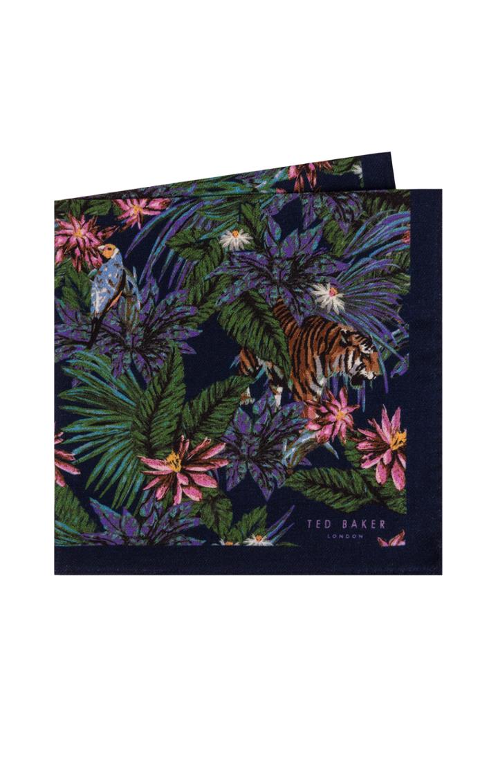 Men's Ted Baker London Jungle Print Wool Pocket Square, Size - Blue