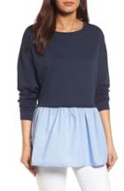 Women's Caslon Poplin Peplum Hem Sweatshirt, Size - Blue