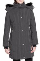 Women's Calvin Klein Hooded Down Parka With Faux Fur Trim - Blue