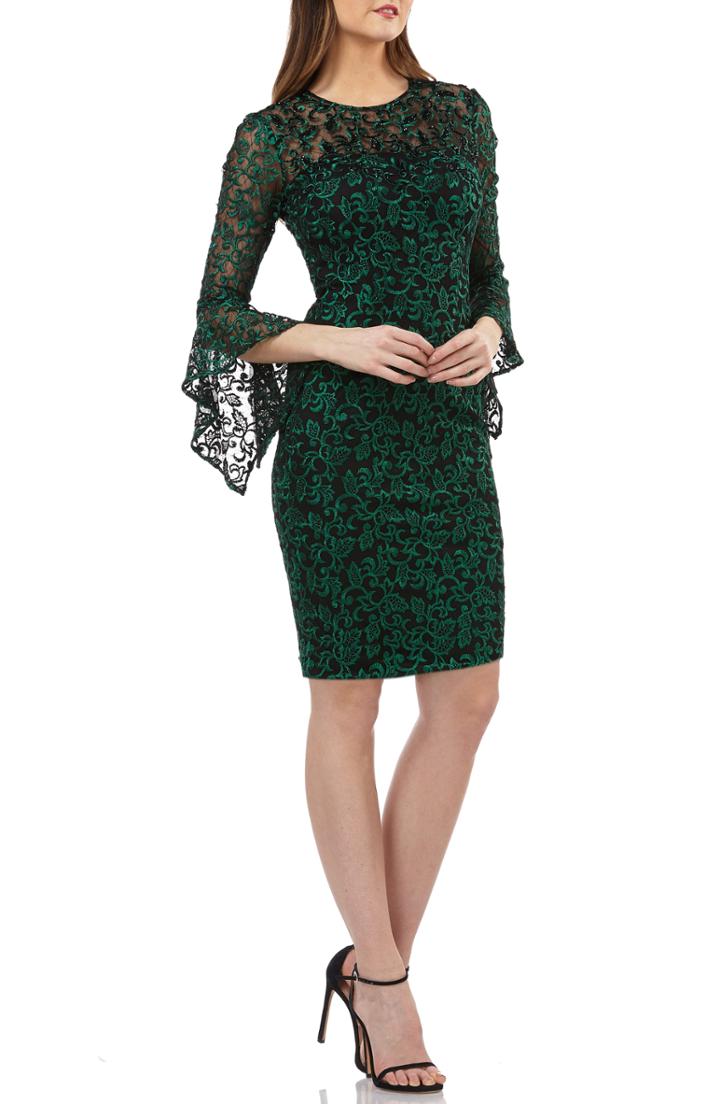 Women's Carmen Marc Valvo Infusion Beaded Threadwork Cocktail Dress - Green