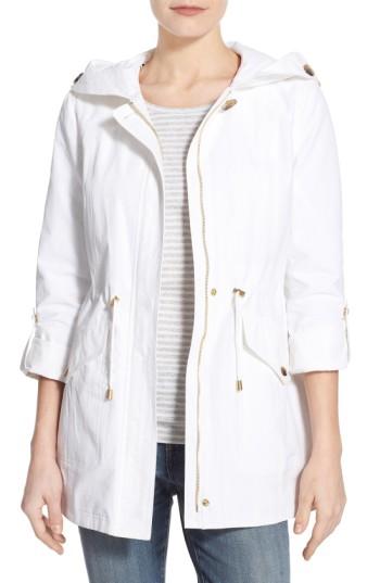 Women's Ellen Tracy Roll Sleeve Sail Cloth Anorak - White