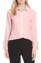 Petite Women's Vince Camuto Flutter Cuff Polka Dot Blouse P - Pink