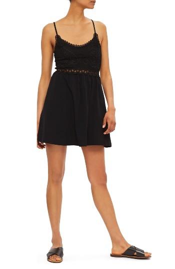 Women's Topshop Crochet Trim Sundress Us (fits Like 0-2) - Black