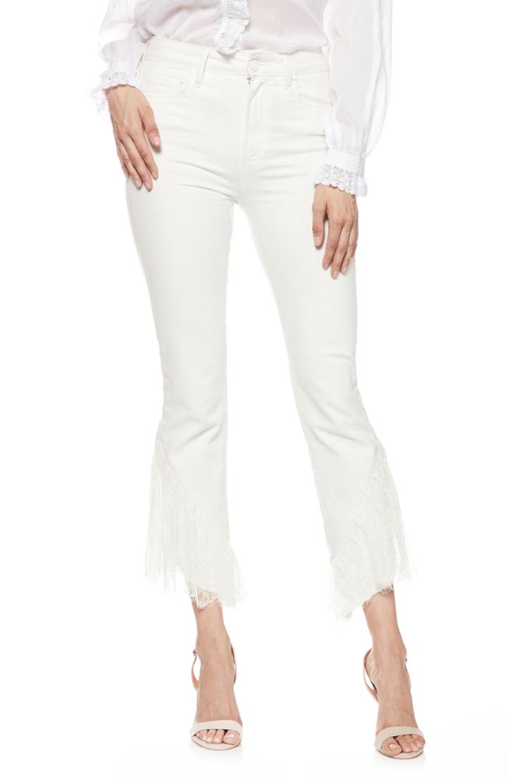 Women's Paige Hoxton Lace Hem High Waist Ankle Straight Leg Jeans