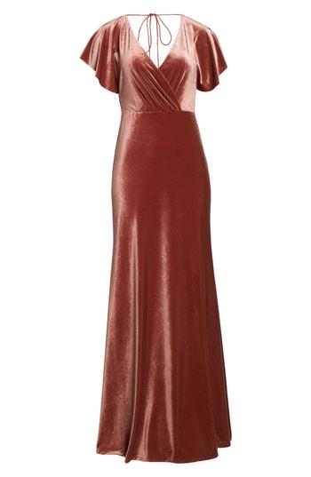 Women's Jenny Yoo Ellis Flutter Sleeve Stretch Velvet Gown - Pink